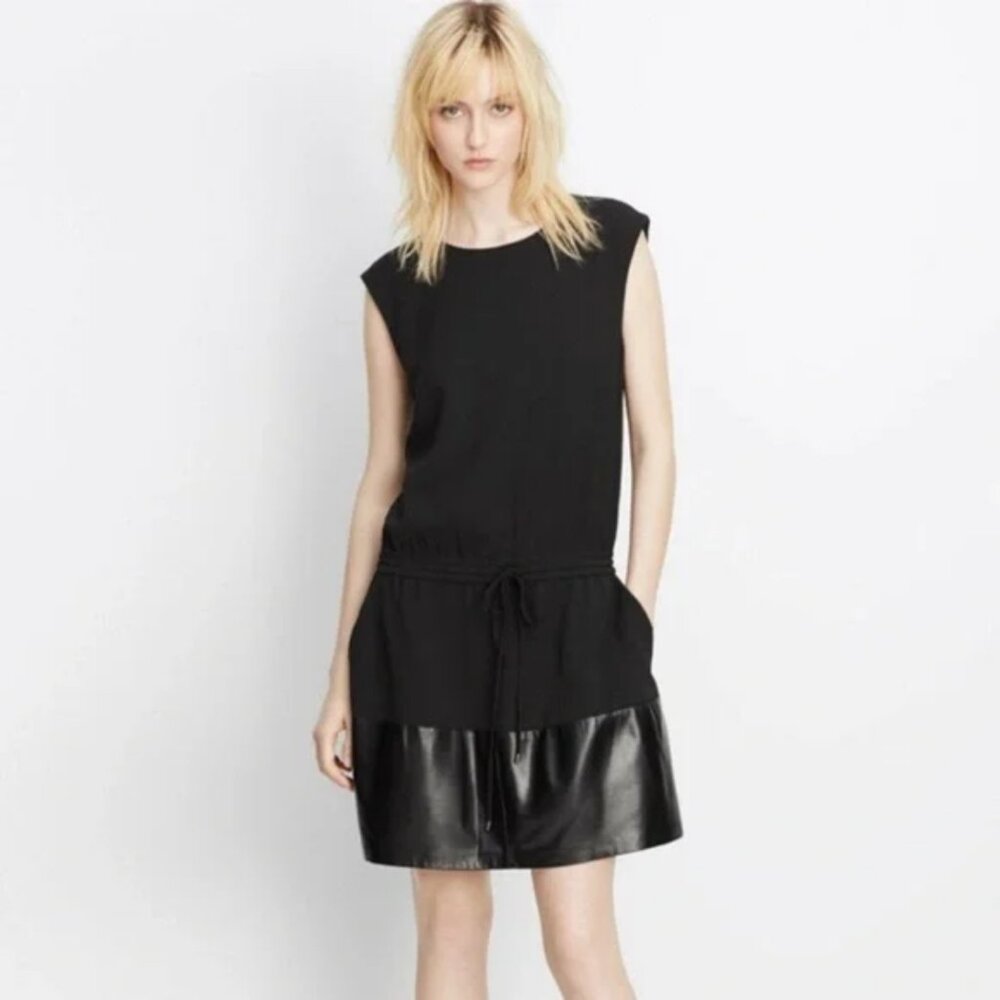 Vince Leather Contrast Band Black Dress - Picture 2 of 7